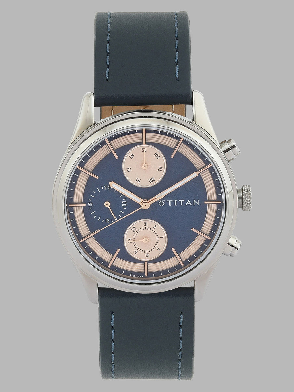 Titan Men's Metropolitan Charm: Men's Multifunctional Blue Watch with Leather Strap