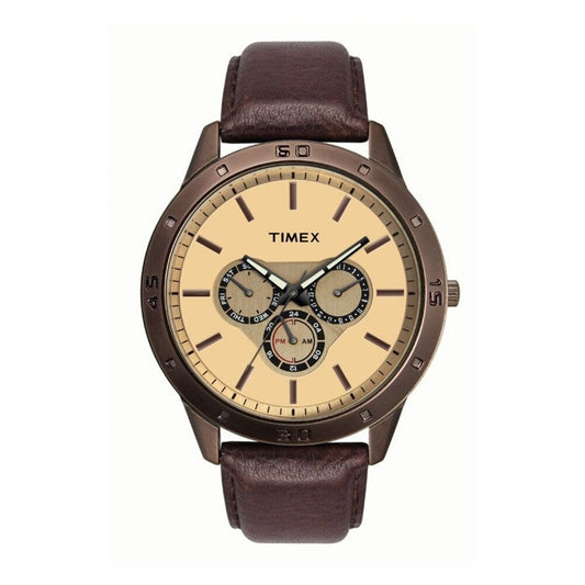 Timex Fashion Men's Quartz Analog Brown Dial Round Case Multifunction Function Watch -TW000U915