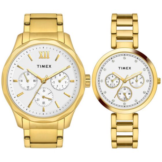 TIMEX EMPERA PAIRS SILVER DIAL ROUND CASE MULTIFUNCTION FUNCTION WATCH -TW00PR277