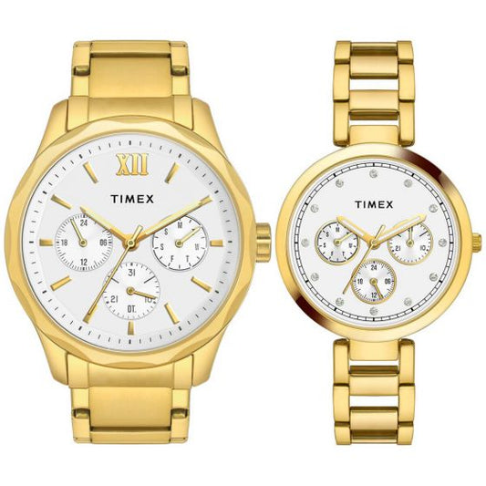 TIMEX EMPERA PAIRS SILVER DIAL ROUND CASE MULTIFUNCTION FUNCTION WATCH -TW00PR277